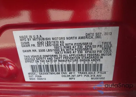 2014 Mitsubishi Outlander Sport Es z USA, uszkodzony, nr VIN 4A4AP3AU7EE010949